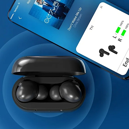Наушники TWS беспроводные QCY T11 вакуумные с микрофоном черные