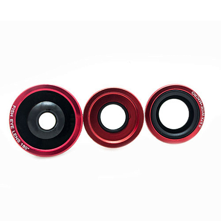 Объектив для телефона универсальный 4-в-1: Fisheye, Wide-Angle, Macro, Telephoto 10х на прищепке темно-серый