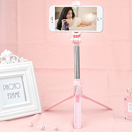 Монопод (палка для селфи) Bluetooth с кнопкой и треногой Nova XT10 розовый
