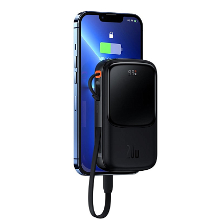 Внешний аккумулятор Baseus Qpow Pro Digital 20000мАч (USB, Lightning, Type-C, ток 2.4А, быстрая зарядка QC, 20Вт) черный