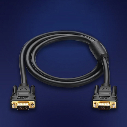 Кабель VGA - VGA (папа - папа) длина 3 м Ugreen VG101 с ферритами черный