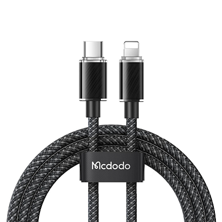 Кабель Type-C - Lightning для зарядки 1,2 м 3А 36W плетеный McDodo CA-3660 (быстрая зарядка PD) черный