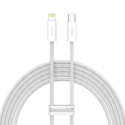 Кабель Type-C - Lightning для зарядки 2 м 20W плетеный Baseus Dynamic (быстрая зарядка PD) белый