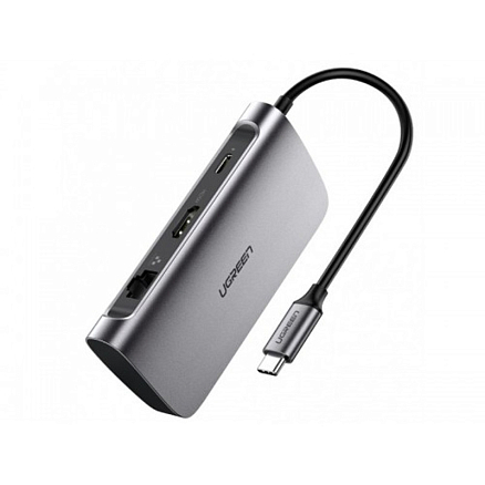 Хаб (разветвитель) Type-C - HDMI 4K 30Hz, 2 x USB, SD, MicroSD + Gigabit Ethernet Ugreen CM212 50852 с питанием Type-C серый