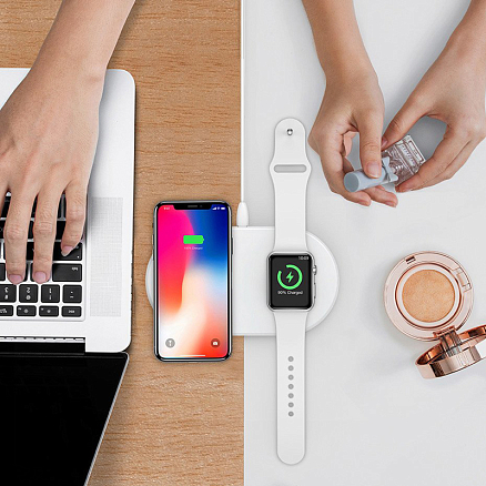 Беспроводная зарядка 2-в-1 для телефона и Apple Watch Baseus Smart (быстрая зарядка) белая