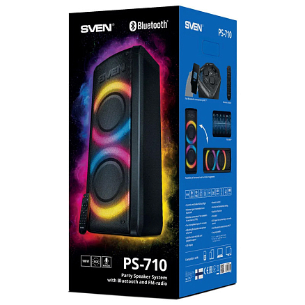 Портативная акустическая система Sven PS-710 с подсветкой, FM-радио, USB и поддержкой MicroSD карт черная