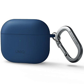 Чехол для наушников AirPods 3 силиконовый с карабином UNIQ Nexo синий