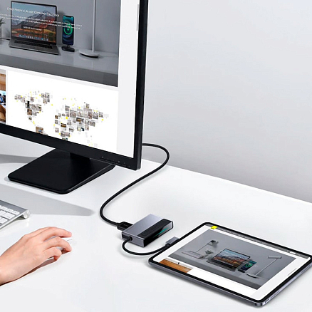 Хаб (разветвитель) Type-C - USB 3.0, SD, microSD, HDMI, Type-C PD, 3.5 мм Baseus Magic серый