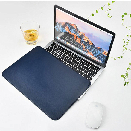 Чехол для Apple MacBook Pro 13 Touch Bar A1706, A1989, A2159, A2251, A2289, Pro 13 A1708 кожаный футляр WiWU Skin темно-синий