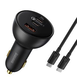 Зарядное устройство автомобильное с USB и двумя Type-C входами 160W Baseus Technology Multi-Port (быстрая зарядка QC 5.0) черное