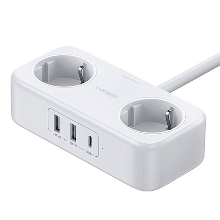 Сетевой фильтр на 2 розетки, 2 USB 3.4A, Type-C длина 1,8 м Ugreen CD280 белый