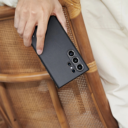 Чехол для Samsung Galaxy S24 Ultra кевларовый тонкий Pitaka MagEZ Pro 4 черно-серый