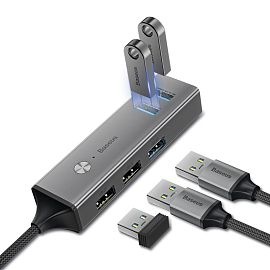 USB 3.0 HUB (разветвитель) на 3 порта USB 3.0 и 2 порта USB 2.0 Baseus Cube серый