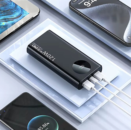 Внешний аккумулятор K30 с дисплеем 20000мАч (2 x USB, Type-C, microUSB, быстрая зарядка, 22.5Вт) черный