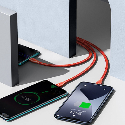 Кабель USB, Type-C - Lightning, MicroUSB, Type-C 1,2 м 5A 100W плетеный Baseus Flash (быстрая зарядка Huawei, PD, QC) оранжевый 