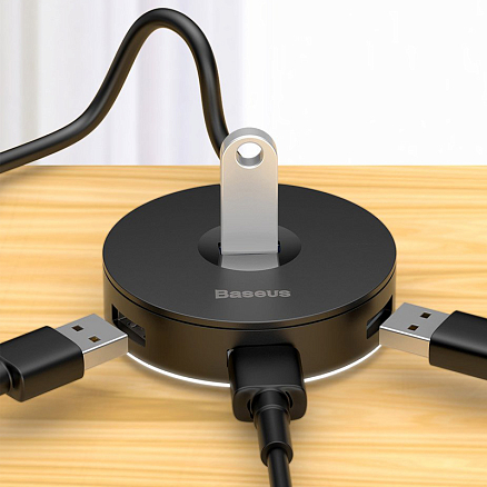 USB 3.0 + Type-C HUB (разветвитель) на 1 порт USB 3.0 и 3 порта USB 2.0 12 см Baseus Round Box с питанием MicroUSB черный