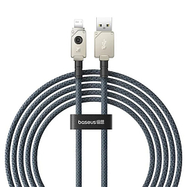 Кабель USB - Lightning для зарядки iPhone 2 м 2.4А плетеный Baseus Unbreakable серый с белым