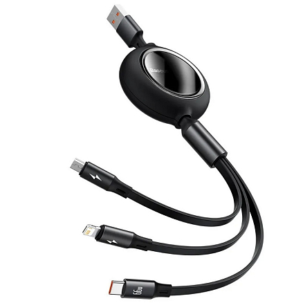 Кабель USB - MicroUSB, Lightning, Type-C для зарядки 1,2 м 3.5А плоский Baseus Bright Mirror черный