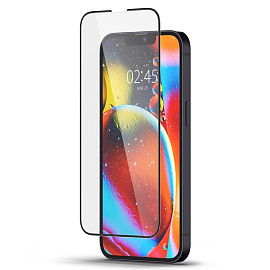 Защитное стекло для iPhone 14 Plus, 13 Pro Max на весь экран противоударное Spigen Glass FC черное