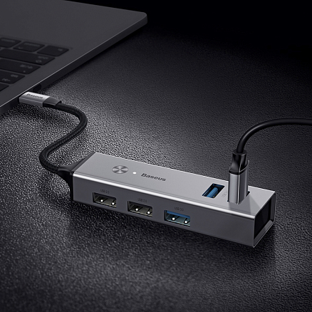 USB 3.0 HUB (разветвитель) на 3 порта USB 3.0 и 2 порта USB 2.0 Baseus Cube серый