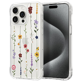 Чехол для iPhone 15 Pro Max гелевый Spigen Cyrill Cecile Flower Garden прозрачный