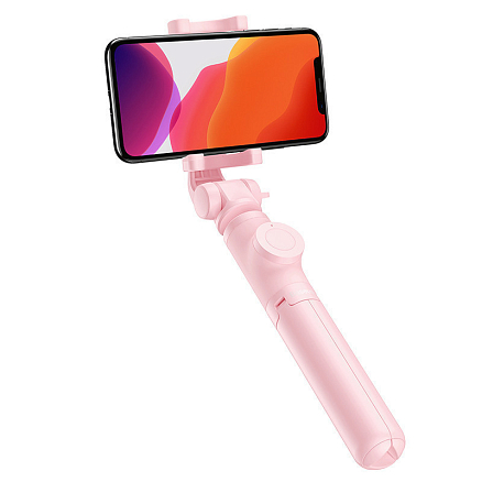 Монопод (палка для селфи) Bluetooth с кнопкой и треногой Baseus Lovely розовый