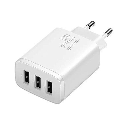 Зарядное устройство сетевое с тремя USB входами Baseus Compact Charger 3U 17W белое