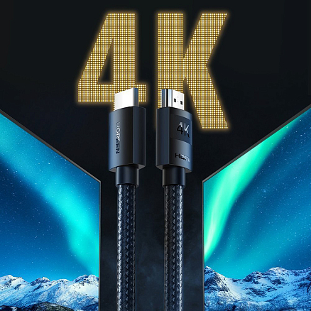 Кабель HDMI - HDMI (папа - папа) длина 1 м версия 2.0 4K 60Hz плетеный Ugreen HD119 черный