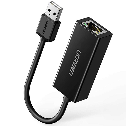 Переходник USB 2.0 - Ethernet RJ45 (папа - мама) с кабелем Ugreen CR110 черный