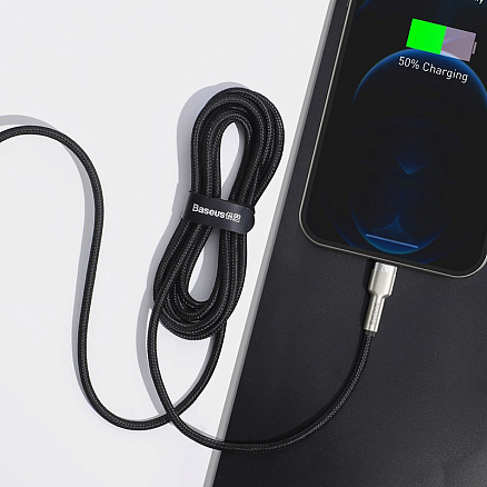 Кабель USB - Lightning для зарядки iPhone 2 м 2.4А плетеный Baseus Cafule Metal Data черный