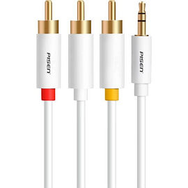 Кабель 3,5 мм - 3RCA (стандартный аудио - тюльпаны) 1,5 метра фирменный Pisen (Пайсен) белый
