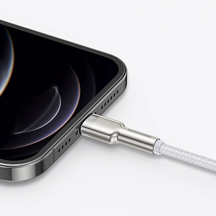 Кабель USB - Lightning для зарядки iPhone 1 м 2.4А плетеный Baseus Cafule Metal Data бело-серебристый
