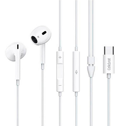 Наушники Celebrat E400 Ear в разъем Type-C вкладыши с микрофоном и пультом белые