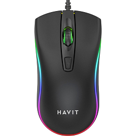 Мышь проводная оптическая Havit MS72 с подсветкой 4 кнопки 1200 dpi игровая черная
