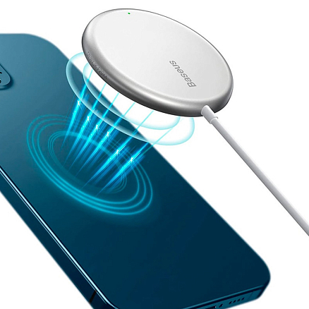 Беспроводная магнитная зарядка MagSafe для iPhone 15W с кабелем Type-C 1,5 м Baseus Simple Mini Magnetic белая