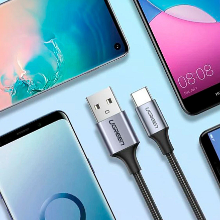 Кабель Type-C - USB 2.0 для зарядки 1 м 3А плетеный Ugreen US288 (быстрая зарядка QC 3.0) черный