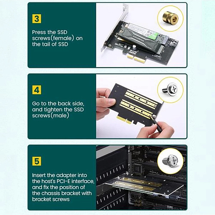 Адаптер PCI-E 3.0 - M.2 NVME, M.2 NGFF для SSD Ugreen CM302 черный