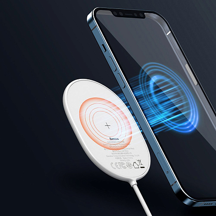 Беспроводная магнитная зарядка MagSafe для iPhone 15W с Type-C Baseus Light BS-W518 WXQJ-02 белая