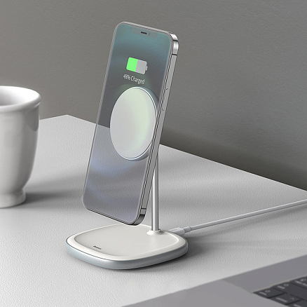 Беспроводная магнитная зарядка MagSafe для iPhone 15W Baseus Swan белая