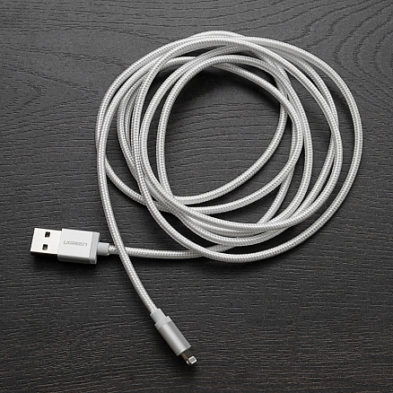 Кабель USB - Lightning для зарядки iPhone 1.5 м 2.4А MFi плетеный Ugreen US199 серебристый