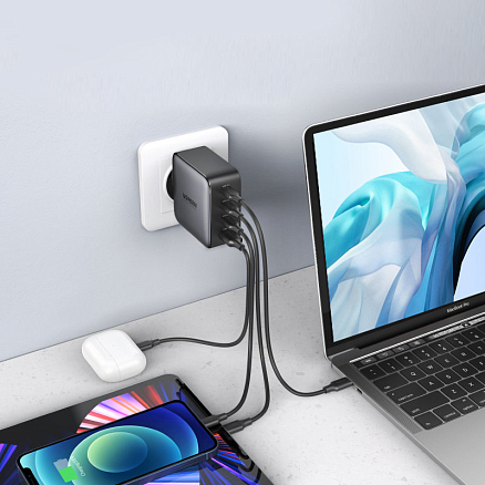 Зарядное устройство сетевое с USB и тремя Type-C входами 100W GaN Ugreen CD226 (быстрая зарядка PD 3.0, QC 3.0) черное