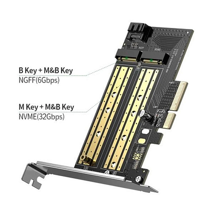 Адаптер PCI-E 3.0 - M.2 NVME, M.2 NGFF для SSD Ugreen CM302 черный
