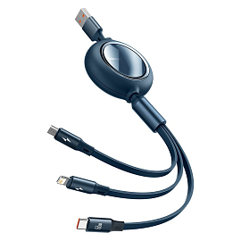 Кабель USB - MicroUSB, Lightning, Type-C для зарядки 1,2 м 3.5А плоский Baseus Bright Mirror синий