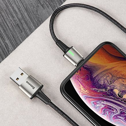 Кабель USB - MicroUSB, Lightning, Type-C 1 м 3А со сменными штекерами магнитный плетеный Baseus Zinc черный