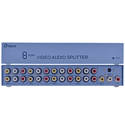3RCA Splitter (разветвитель) на 8 портов (1 3RCA вход на 8 3RCA выходов) Dtech DT-7208
