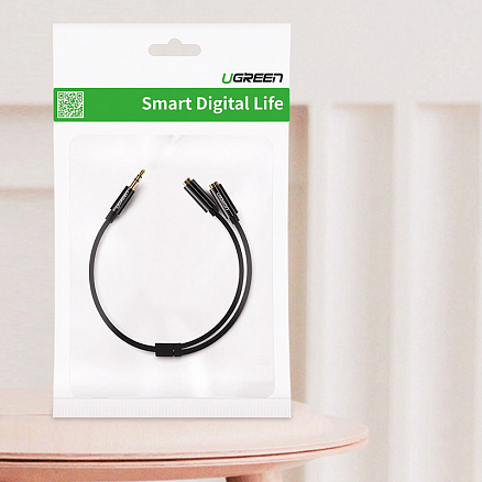 Разветвитель наушников 3,5 мм 3 pin - 2 х 3,5 мм (папа - мама, мама) 20 см Ugreen AV134 черный