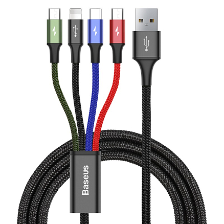 Кабель USB - Lightning, 2 х MicroUSB, Type-C 1,2 м 3.5A плетеный Baseus Rapid черный