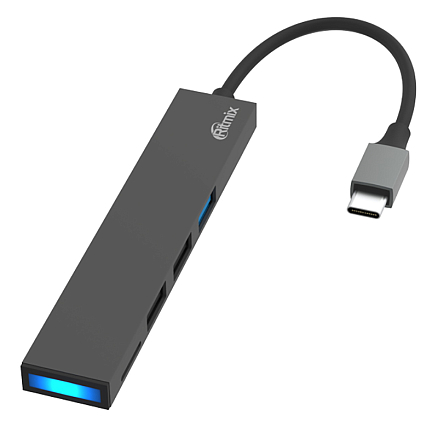 Хаб (разветвитель) Type-C - USB 3.0, 2 х USB 2.0 с картридером SD и MicroSD Ritmix CR-4314 серый