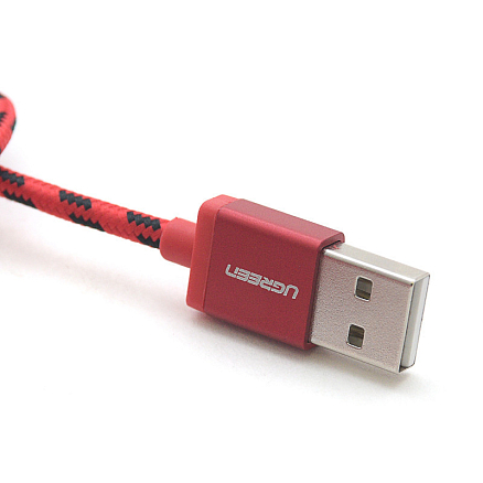Кабель USB - Lightning для зарядки iPhone 0,25 м 2.4А MFi плетеный Ugreen US247 красный