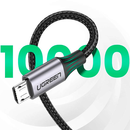 Кабель USB - MicroUSB для зарядки 1,5 м 2А 18W плетеный Ugreen US290 (быстрая зарядка QC 3.0) черный